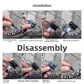 Rokas inflators ar spiediena mērītāju, daudzfunkcionāls, piemērots velosipēdiem, elektriskajiem automobiļiem un motocikliem — modelis DQ8 6532K, materiāls: dzelzs, svars 851 g