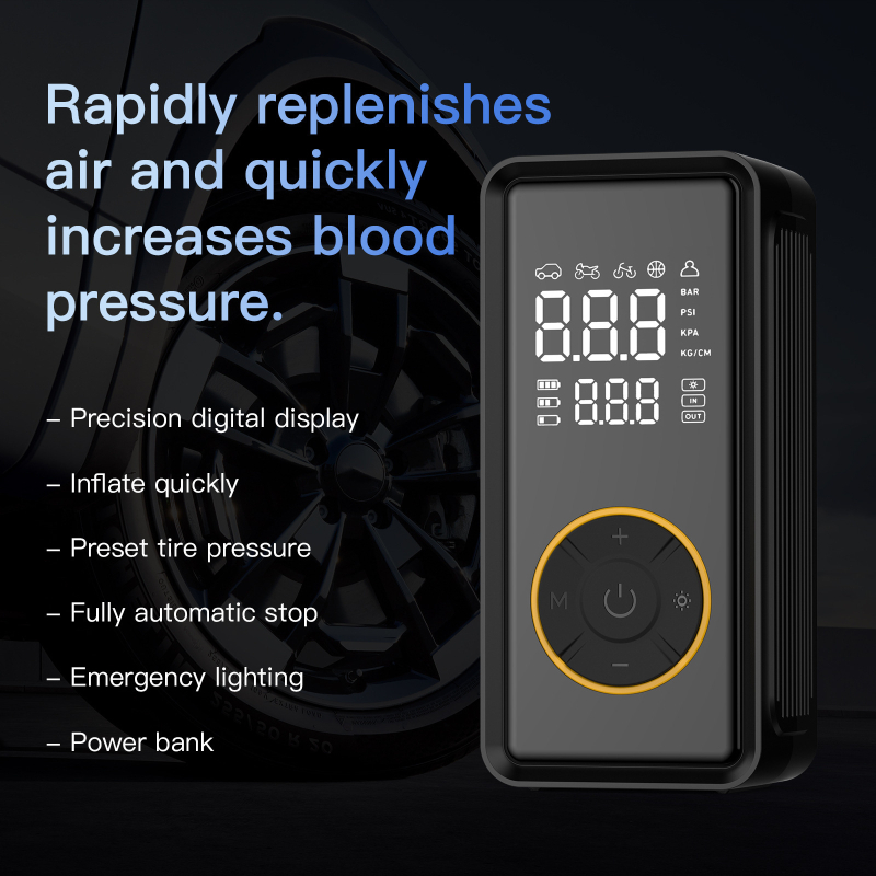 Automobilska pumpa za nafukivanje s USB napajanjem, dvostrani digitalni zaslon, 12V, 30 L/min, do 80W, izvor napajanja u nuždi