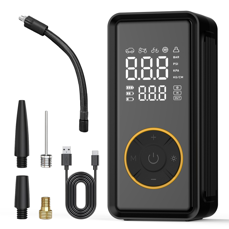 Automobilska pumpa za nafukivanje s USB napajanjem, dvostrani digitalni zaslon, 12V, 30 L/min, do 80W, izvor napajanja u nuždi