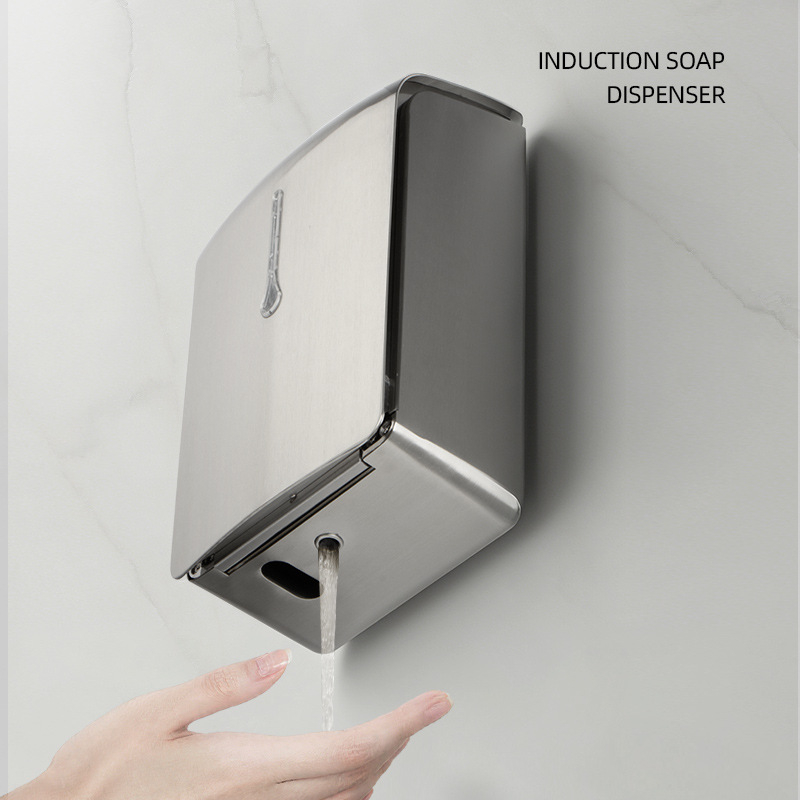 Δοχείο σαπουνιού με αισθητήρα, 304 Ανοξείδωτος χάλυβας, επιτοίχιος, ξενοδοχειακή/εμπορική χρήση, πολυλειτουργικό