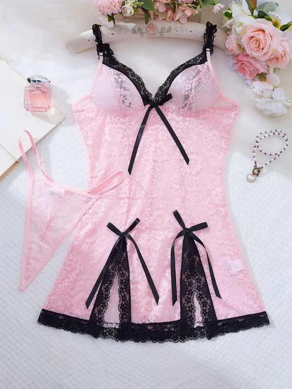 Čipkasta noćnica s thongom, poliester, sling stil, tanak materijal 101–120 g/m², postotak poliester 90–95%, proljeće 2025