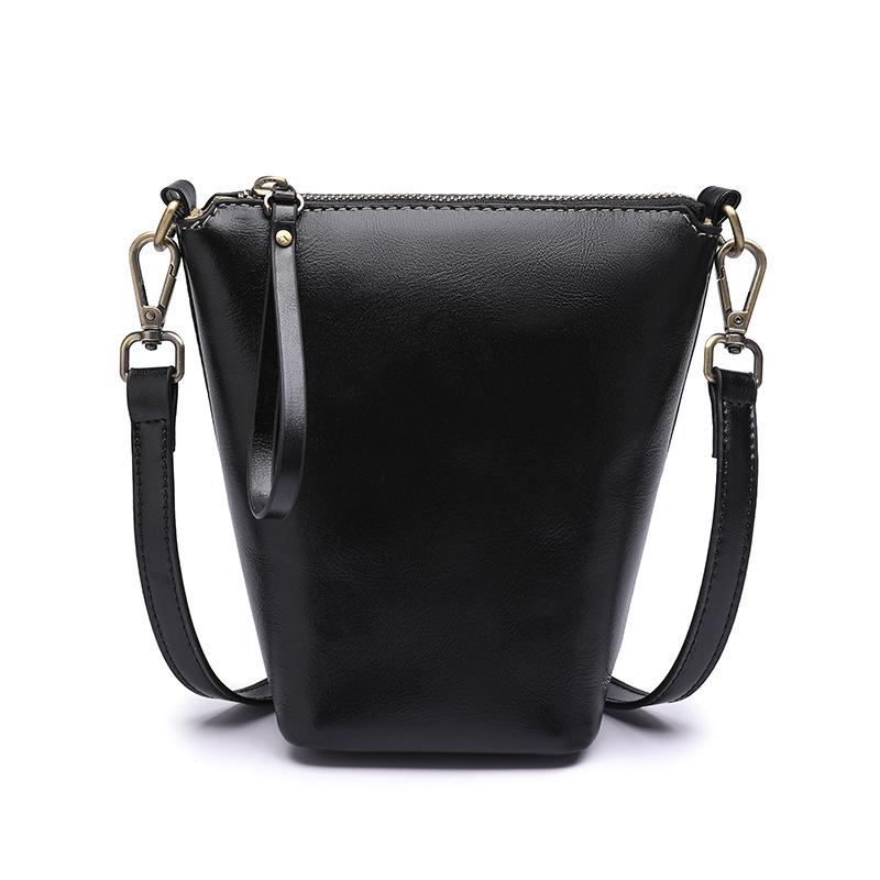 Geantă de damă din piele naturală, crossbody, formă verticală pătrată, cu buzunar pentru telefon și fermoar
