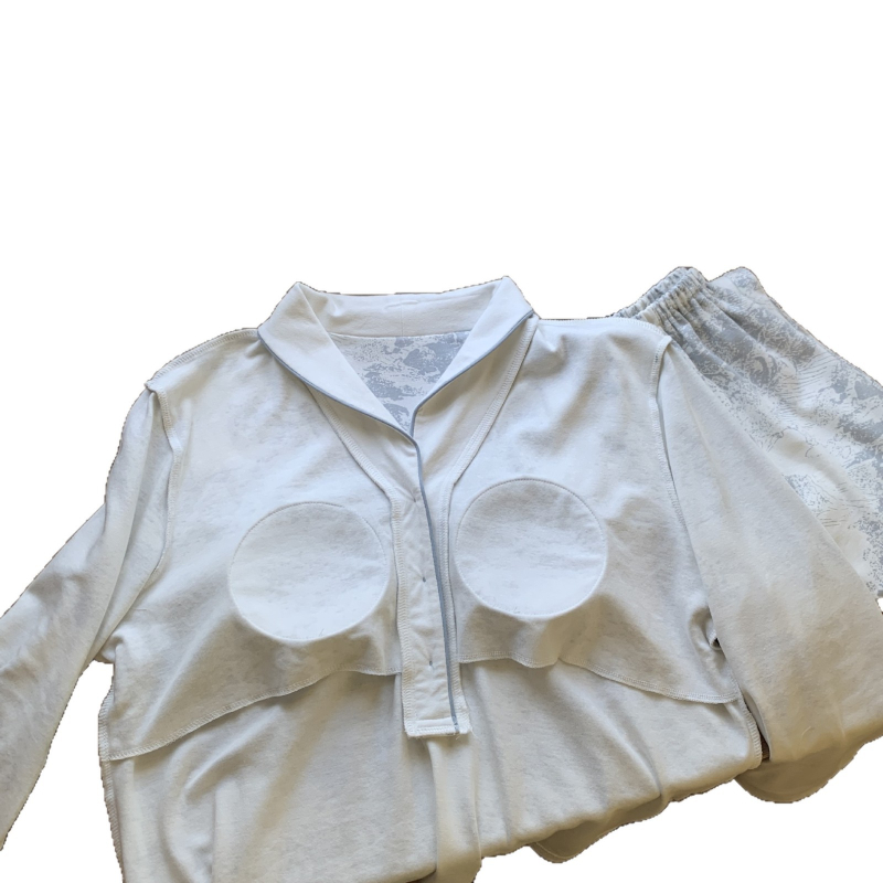 Set de pijamale maternitate din bumbac, cu deschidere pentru alăptat, imprimeu cu plante, mâneci lungi, pantaloni, toamnă 2025