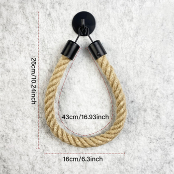 Držač za ručnike i role papira za kupaonicu, ručno pleteni konop, drveno i kovano željezo konstrukcija, vodootporan, nosivost 1 kg, s jednim slojem.