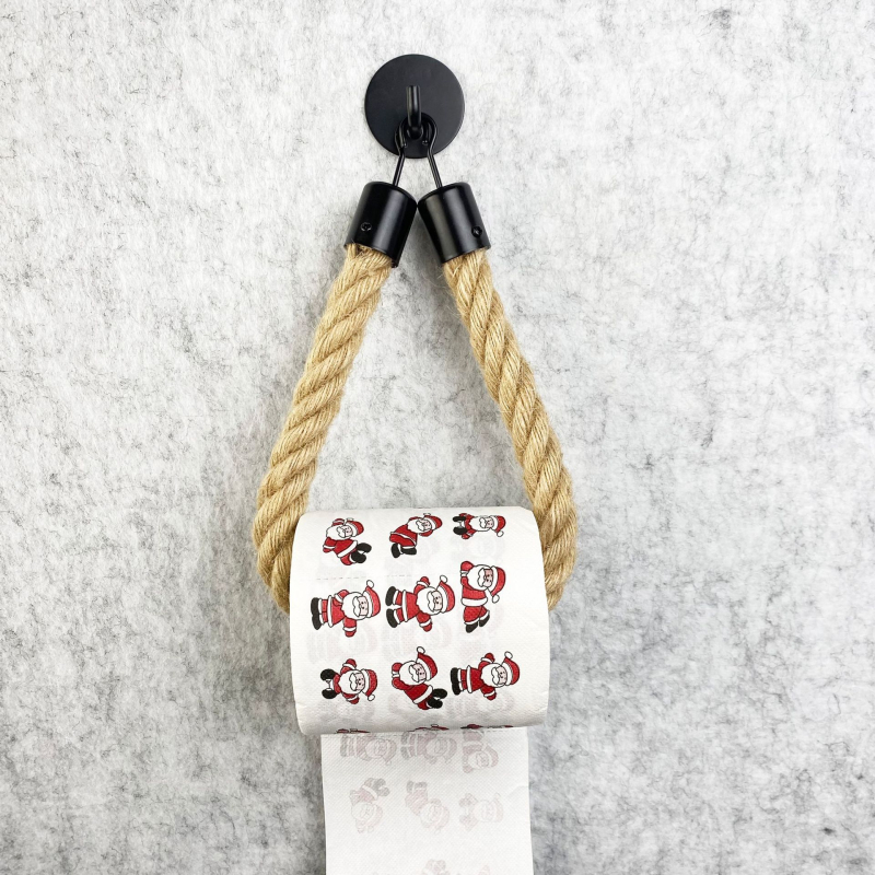 Držač za ručnike i role papira za kupaonicu, ručno pleteni konop, drveno i kovano željezo konstrukcija, vodootporan, nosivost 1 kg, s jednim slojem.