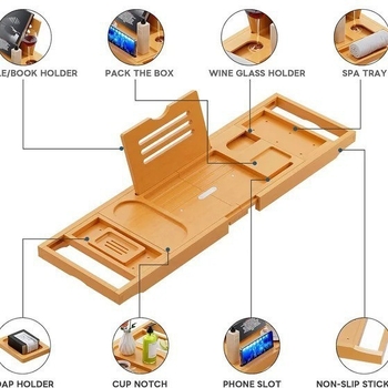 Drveni proširivi držač za kupaonicu s prostorom za pohranu; površina premazana sprejem; model p-4582; materijal 18328127424; jednodijelni dizajn