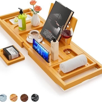 Drveni proširivi držač za kupaonicu s prostorom za pohranu; površina premazana sprejem; model p-4582; materijal 18328127424; jednodijelni dizajn