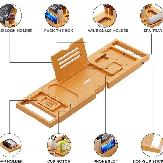 Drveni proširivi držač za kupaonicu s prostorom za pohranu; površina premazana sprejem; model p-4582; materijal 18328127424; jednodijelni dizajn