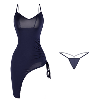 Seksi ženska noćna haljina s dubokim V izrezom, visokim prorezom i dugom suknjom s naramenicama – Stil uniforme, Poliester 90–95%, Za žene, Izlazak: Jesen 2025