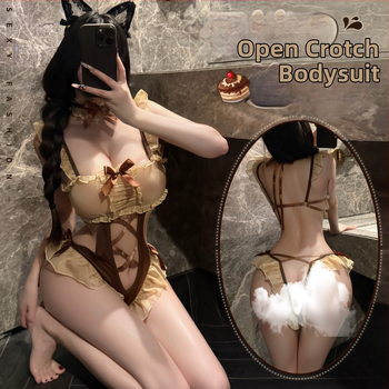 Ženski bodi s otvorenim preponama, proziran mekani gaz, poliester, ženski model, naramenice s motivom medvjedića