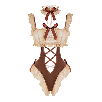 Ženski bodi s otvorenim preponama, proziran mekani gaz, poliester, ženski model, naramenice s motivom medvjedića