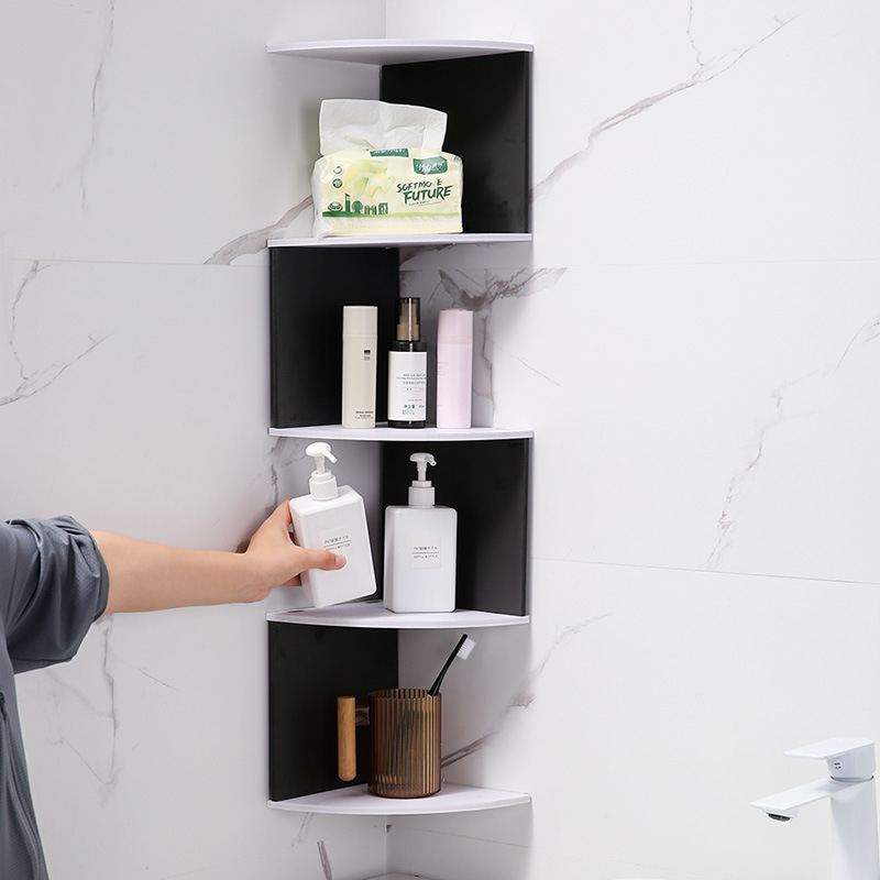 Kutni trokutasti zidni regal za skladištenje – 5 etaža, perforiran, bez bušenja, nosivost 5 kg