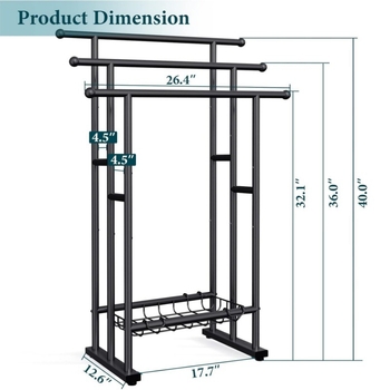 Slobodno stojeći stalak za ručnike s 3 razine i košarom, željezna konstrukcija, završna obrada pečene boje, nosivost 30 kg