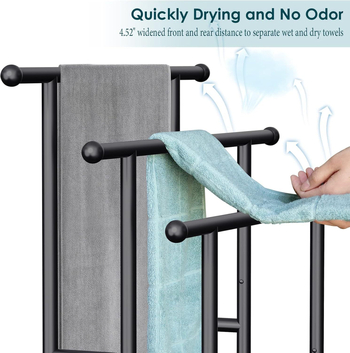 Slobodno stojeći stalak za ručnike s 3 razine i košarom, željezna konstrukcija, završna obrada pečene boje, nosivost 30 kg