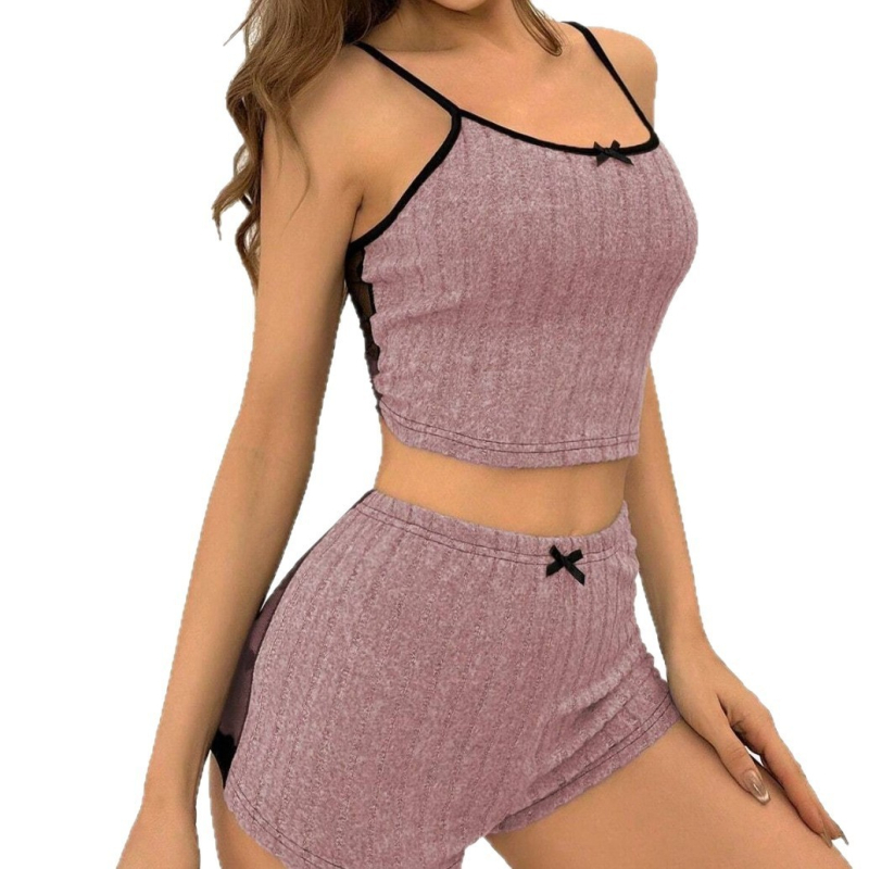 Nuochu Ženski set pidžama: top bez rukava (camisole) i kratke hlače, okrugli izrez, poliester, antistatika, odvlaživanje vlage, kućna odjeća za spavanje