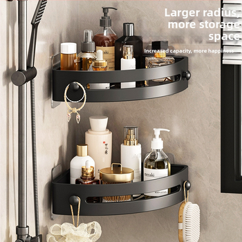 Trostruki trokutasti zidni ormarić za kupaonicu, s tri etaže, bez bušenja, ABS i Space aluminij, završni premaz pečeno, nosivost 1–5 kg