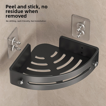 Trostruki trokutasti zidni ormarić za kupaonicu, s tri etaže, bez bušenja, ABS i Space aluminij, završni premaz pečeno, nosivost 1–5 kg