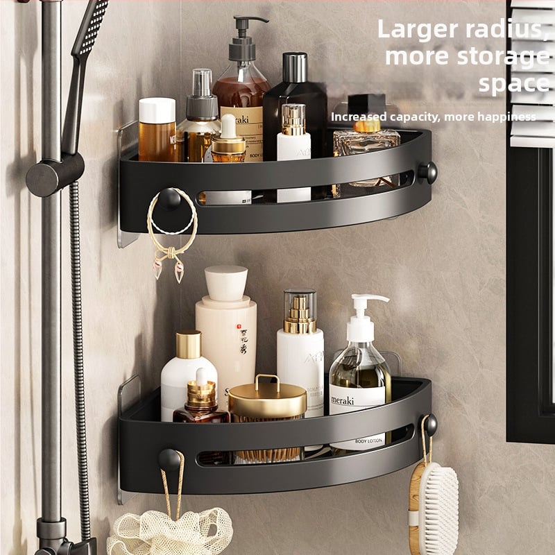 Trostruki trokutasti zidni ormarić za kupaonicu, s tri etaže, bez bušenja, ABS i Space aluminij, završni premaz pečeno, nosivost 1–5 kg