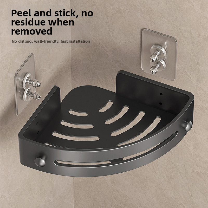 Trostruki trokutasti zidni ormarić za kupaonicu, s tri etaže, bez bušenja, ABS i Space aluminij, završni premaz pečeno, nosivost 1–5 kg