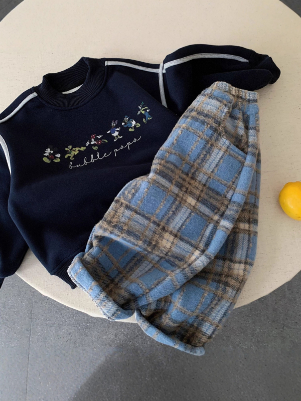 Korejski casual dječje hlače s fleece podstavom, vuneni materijal, 100% poliester, mrežasti uzorak