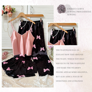 Dvodelni set pidžama s trakama, bez rukava, V-izrez, točkasti uzorak, mašna u obliku leptira, lagani poliester