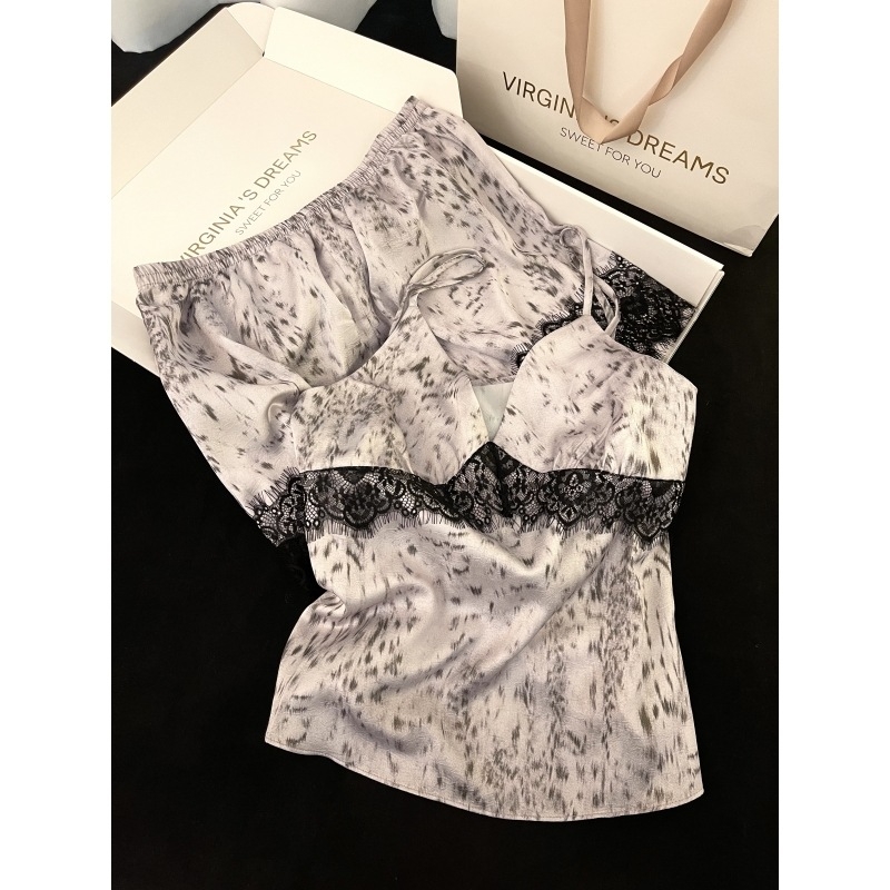 Pidzama set s leopard printom, top bez ramena i kratke hlače, ljetni model, velika veličina