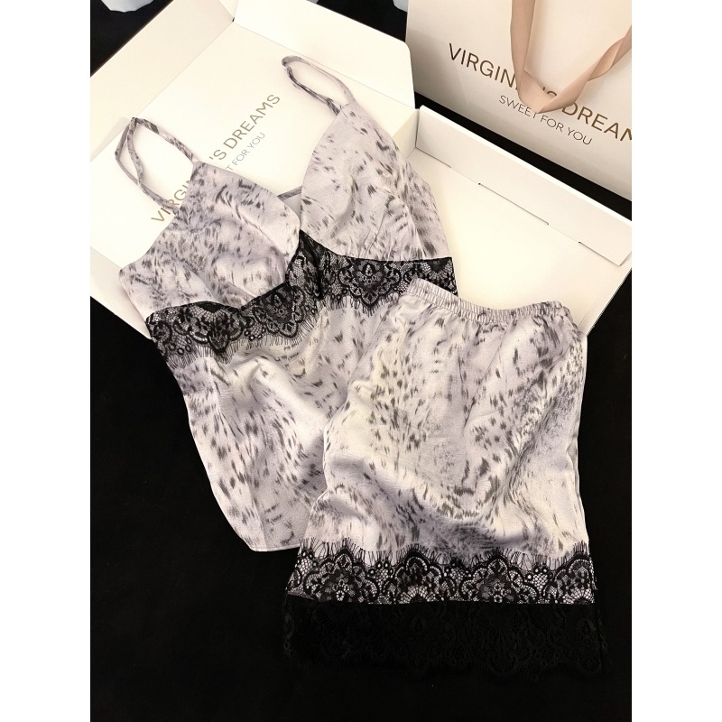 Pidzama set s leopard printom, top bez ramena i kratke hlače, ljetni model, velika veličina