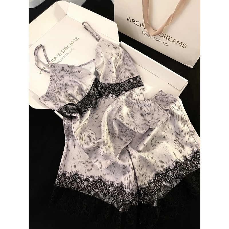 Pidzama set s leopard printom, top bez ramena i kratke hlače, ljetni model, velika veličina