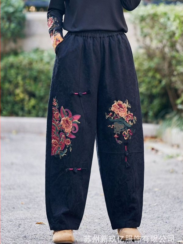 Sieviešu kokvilnas harem bikses, etniskais stils, elastīgā josta, brīvs piegriezums, ziemas modeļa 2025