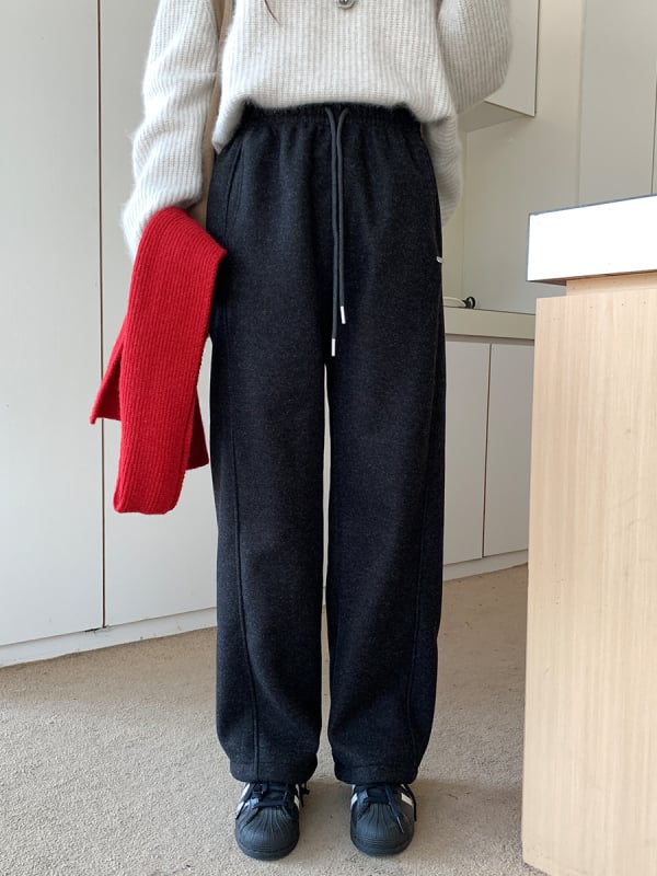 Ženske trenirke s flis podstavom, zimska kolekcija 2025, korejski stil casual, visok pojas, ravni kroj