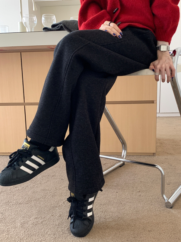 Ženske trenirke s flis podstavom, zimska kolekcija 2025, korejski stil casual, visok pojas, ravni kroj