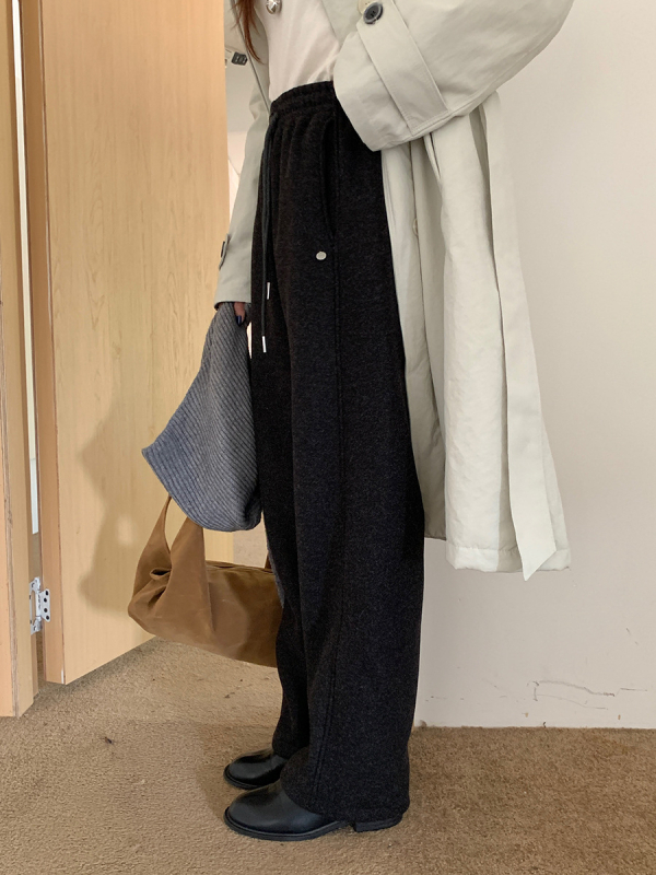 Ženske trenirke s flis podstavom, zimska kolekcija 2025, korejski stil casual, visok pojas, ravni kroj