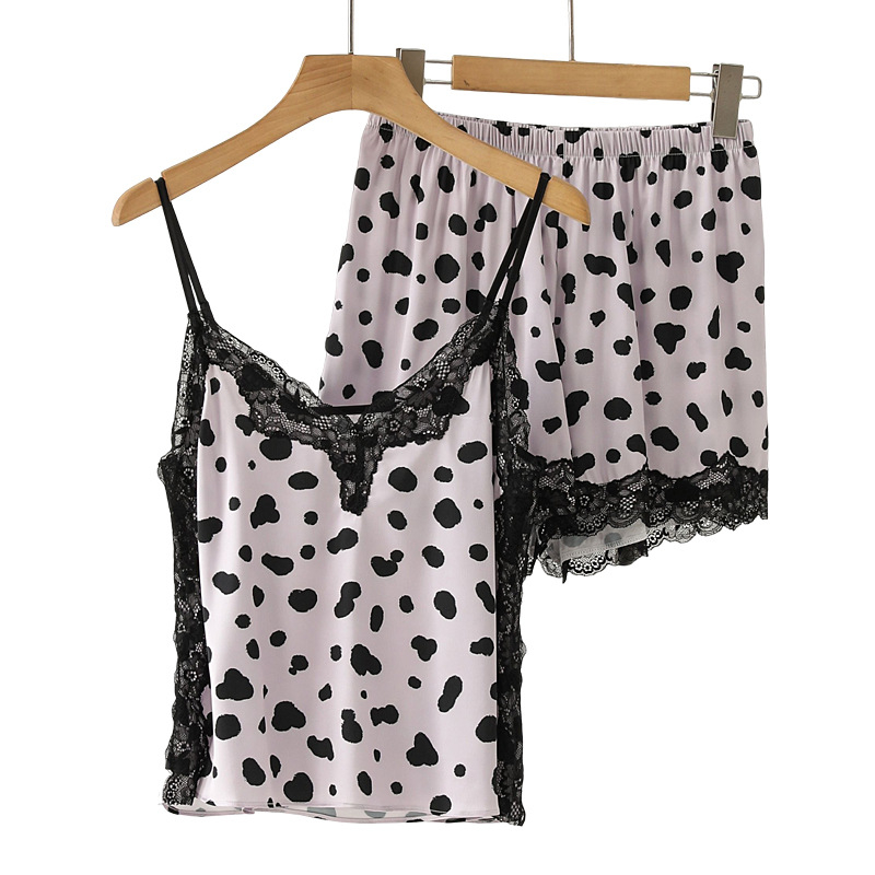 Ice Silk pyžama, top bez rukávov s čipkou na chrbte a krátke nohavice, tenká, priedušná letná nočná oblečenie