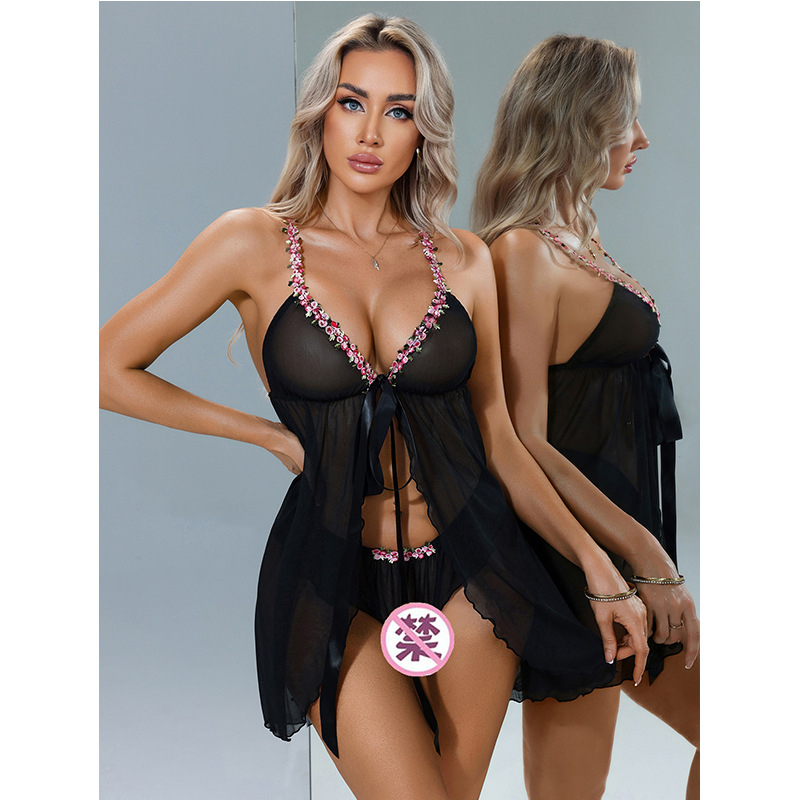 Ženski mrežasti noćni set, proziran, otkriva dekolte, poliester 95–100%