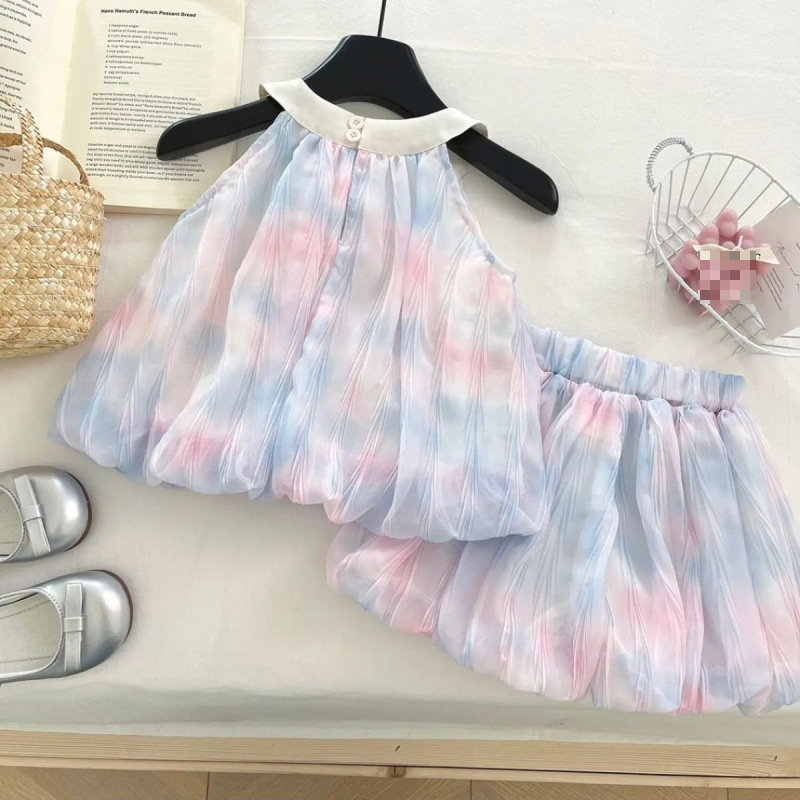 Dievčenský dvojdielny set: šortky Tulip a top s ramienkami, kórejský štýl, leto 2025, ľahká tkanina z regenerovanej celulózovej vlákniny