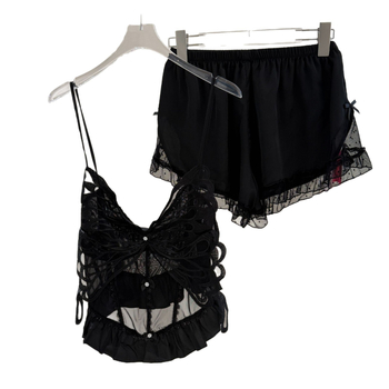 Pizama set s Ice Silk, 95–100% poliester, V izrez, bez rukava, kratke hlače