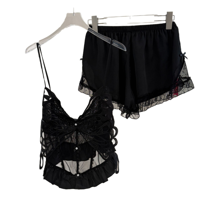 Pizama set s Ice Silk, 95–100% poliester, V izrez, bez rukava, kratke hlače