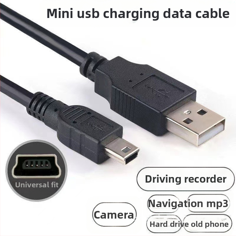 Mini USB dátový kábel s trapezovým portom, univerzálny pre MP3 prehrávače, autórádia a palubné kamery; silikónový materiál, jednospojovací konektor, kód 3410430, max. výstup 1
