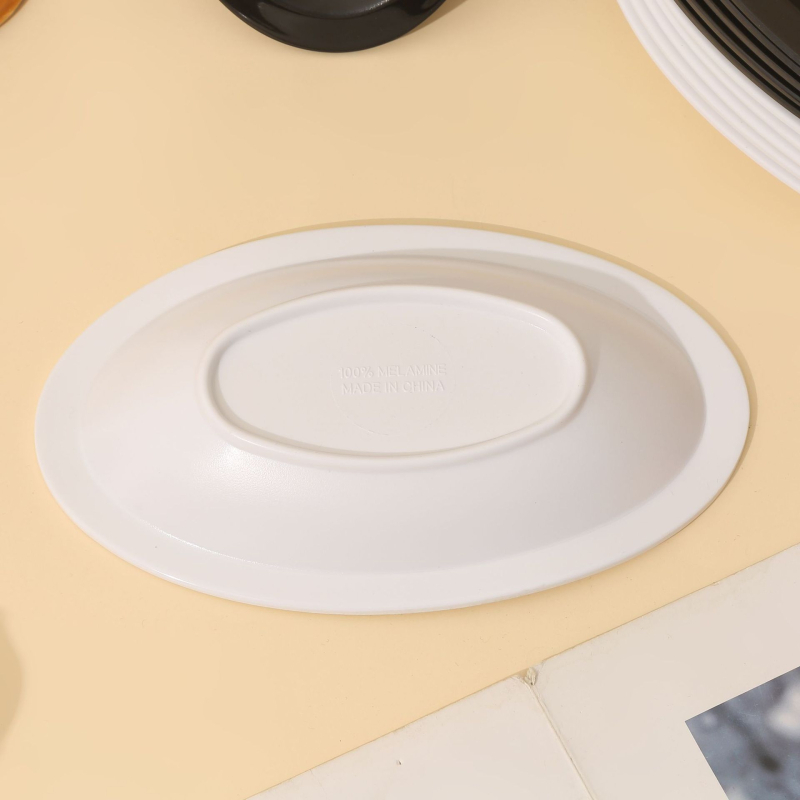 Ovalný tanier na korenie z melamínu, reštauračná riad, jednovrstvové formovanie, moderný jednoduchý štýl, vhodné pre hotely a stravovanie