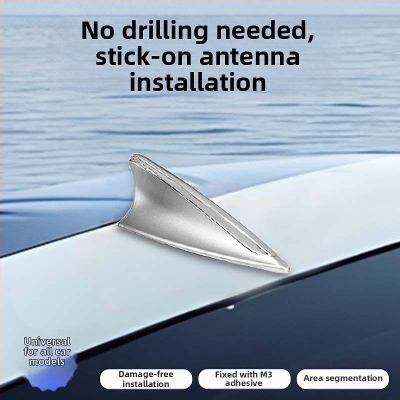 Carfu automašīnas antena ar haizivju finu – elektroplatēta, modifikēta, līmējama ārējā, universālais tips