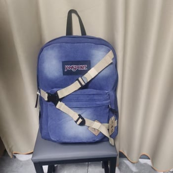 Jansport Denim Hátizsák Uniszex – Szabadidős utazáshoz, Oxford anyag, Légpárnás vállpántok, Letters mintázat