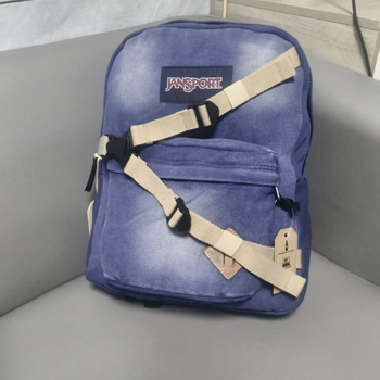 Jansport Denim Hátizsák Uniszex – Szabadidős utazáshoz, Oxford anyag, Légpárnás vállpántok, Letters mintázat