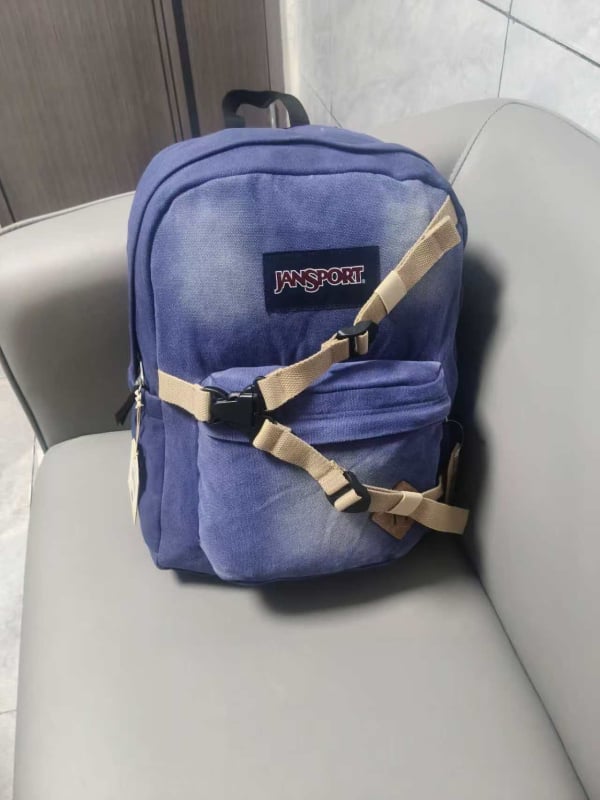Jansport Denim Hátizsák Uniszex – Szabadidős utazáshoz, Oxford anyag, Légpárnás vállpántok, Letters mintázat