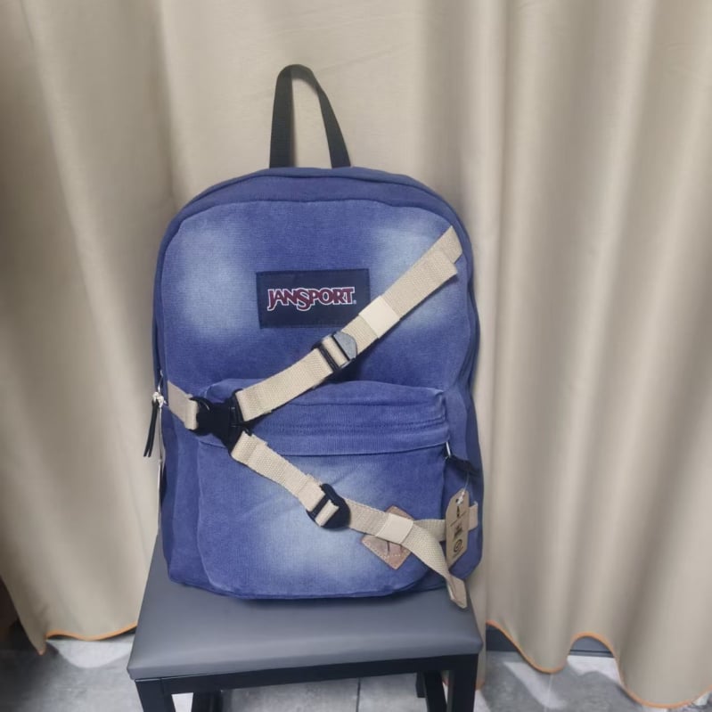 Jansport Denim Hátizsák Uniszex – Szabadidős utazáshoz, Oxford anyag, Légpárnás vállpántok, Letters mintázat