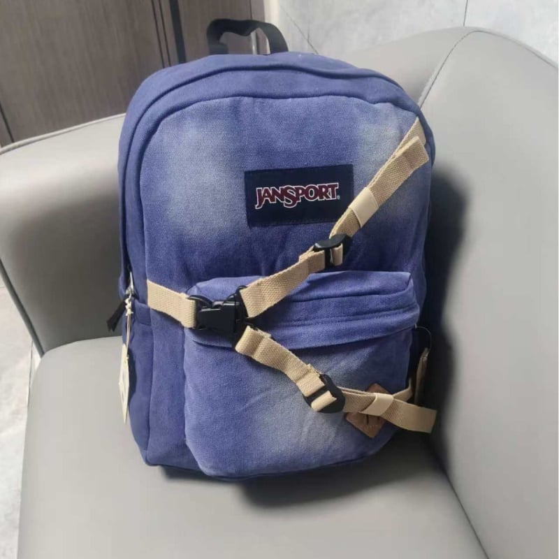Jansport Denim Hátizsák Uniszex – Szabadidős utazáshoz, Oxford anyag, Légpárnás vállpántok, Letters mintázat
