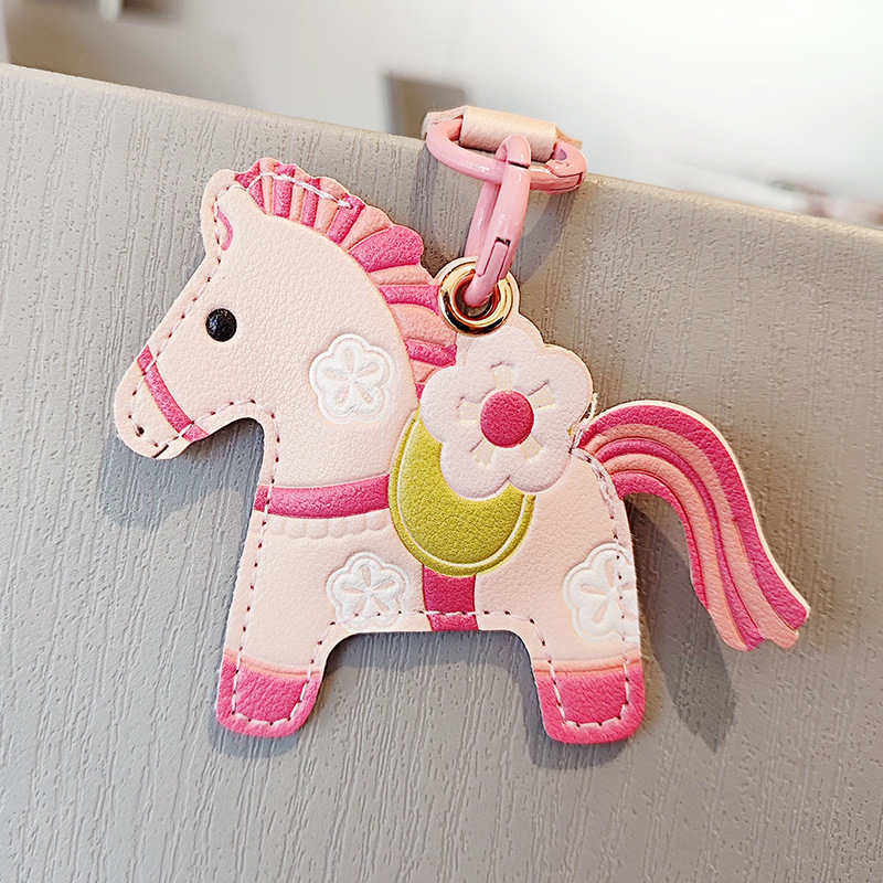 Кожен ключодържател с висулка Year of the Horse, държател за карта, китайски стил