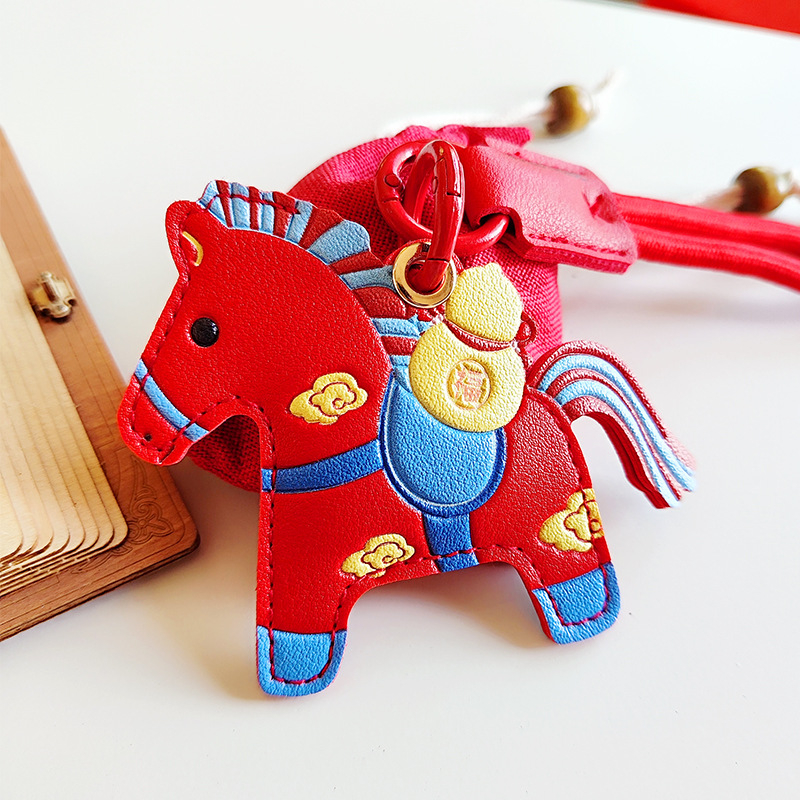 Кожен ключодържател с висулка Year of the Horse, държател за карта, китайски стил