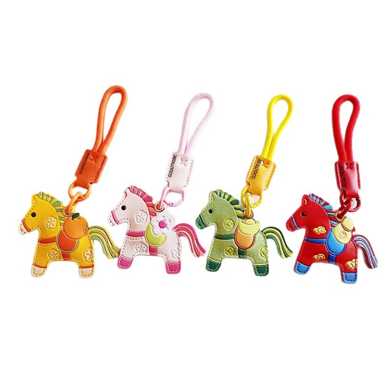 Кожен ключодържател с висулка Year of the Horse, държател за карта, китайски стил