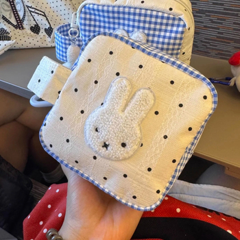 Kocková taška z plátna na kozmetiku a uloženie Polaroid fotoaparátu, s vreckom na slúchadlá a držiakom kariet — skladacia, japonský štýl