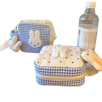 Kocková taška z plátna na kozmetiku a uloženie Polaroid fotoaparátu, s vreckom na slúchadlá a držiakom kariet — skladacia, japonský štýl